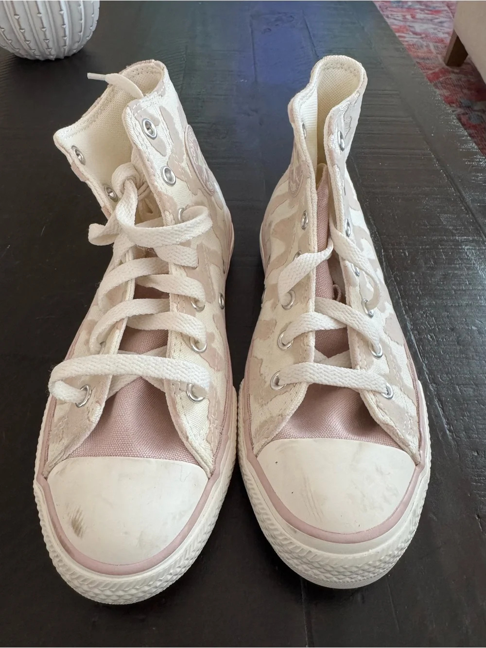 Kid’s High-Top Canvas Converse Sneakers in Cream & Leopard Print